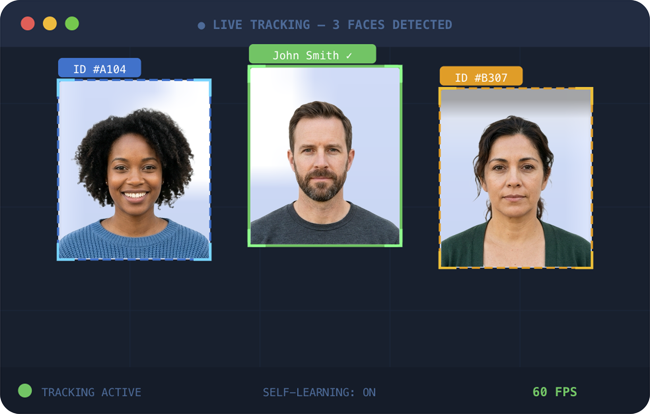 FaceSDK Tracker API — live tracking of 3 detected faces